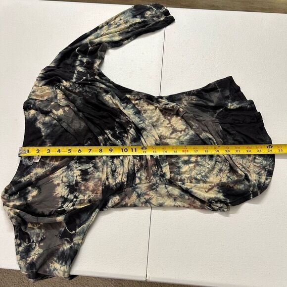 Heyne Bogut Black Cream Tie Dye Wrap Front 3/4 Sleeve Grunge Boho Top Women's M - Picture 8 of 9